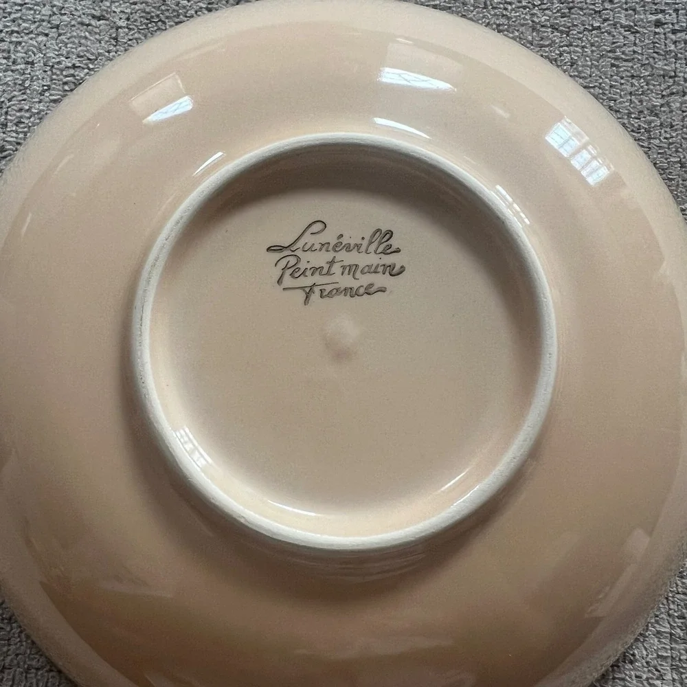 Luneville Peint Main France Hand Painted Ceramic Bowl Terracotta Leaves 8.25